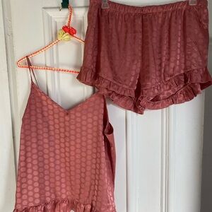 NWT Dusty Rose Polka Dot Cami & Ruffle Shorts Matching Sleep Set